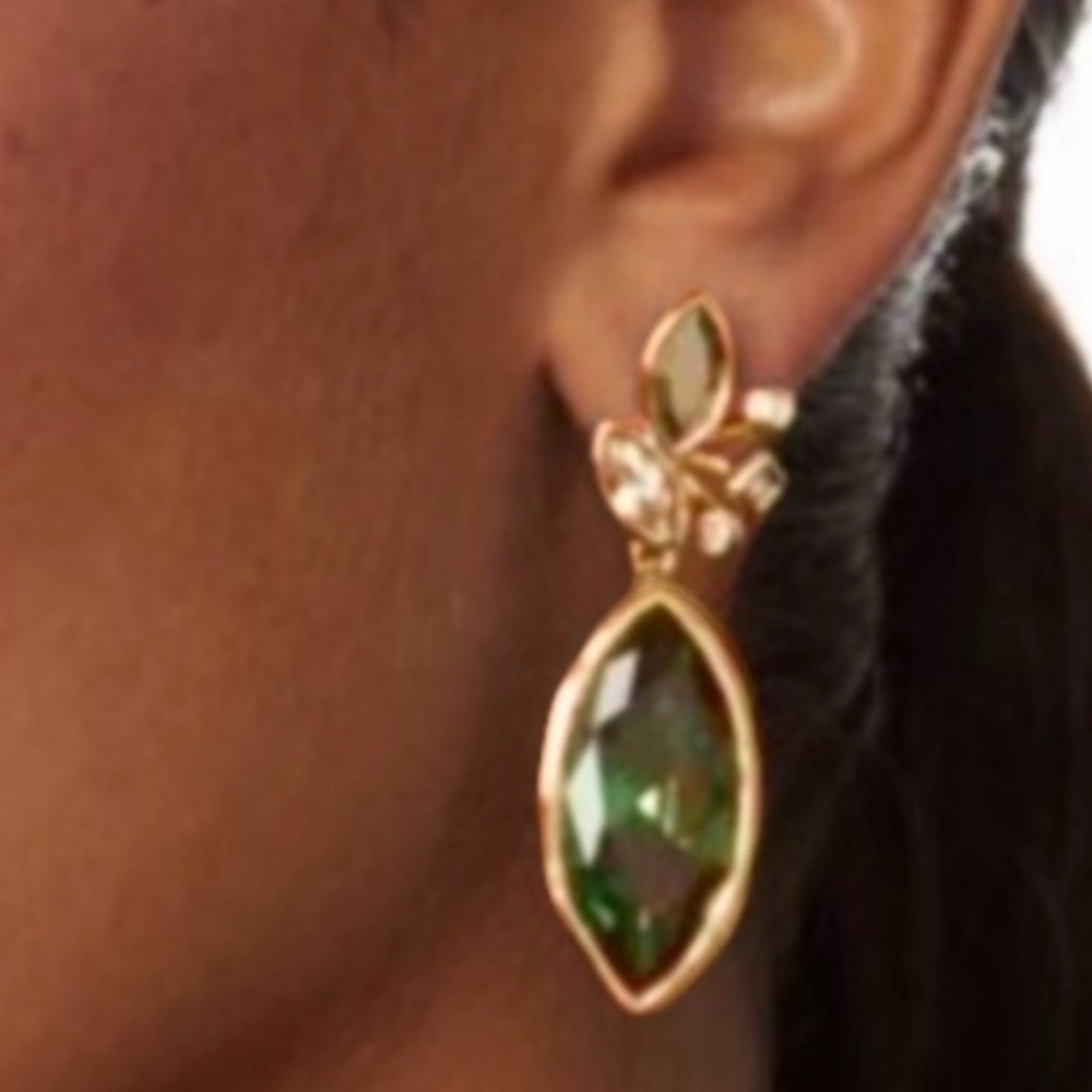 Alexis Bittar Navette Crystal Gold and Dark Green Earrings - Picture 6 of 6